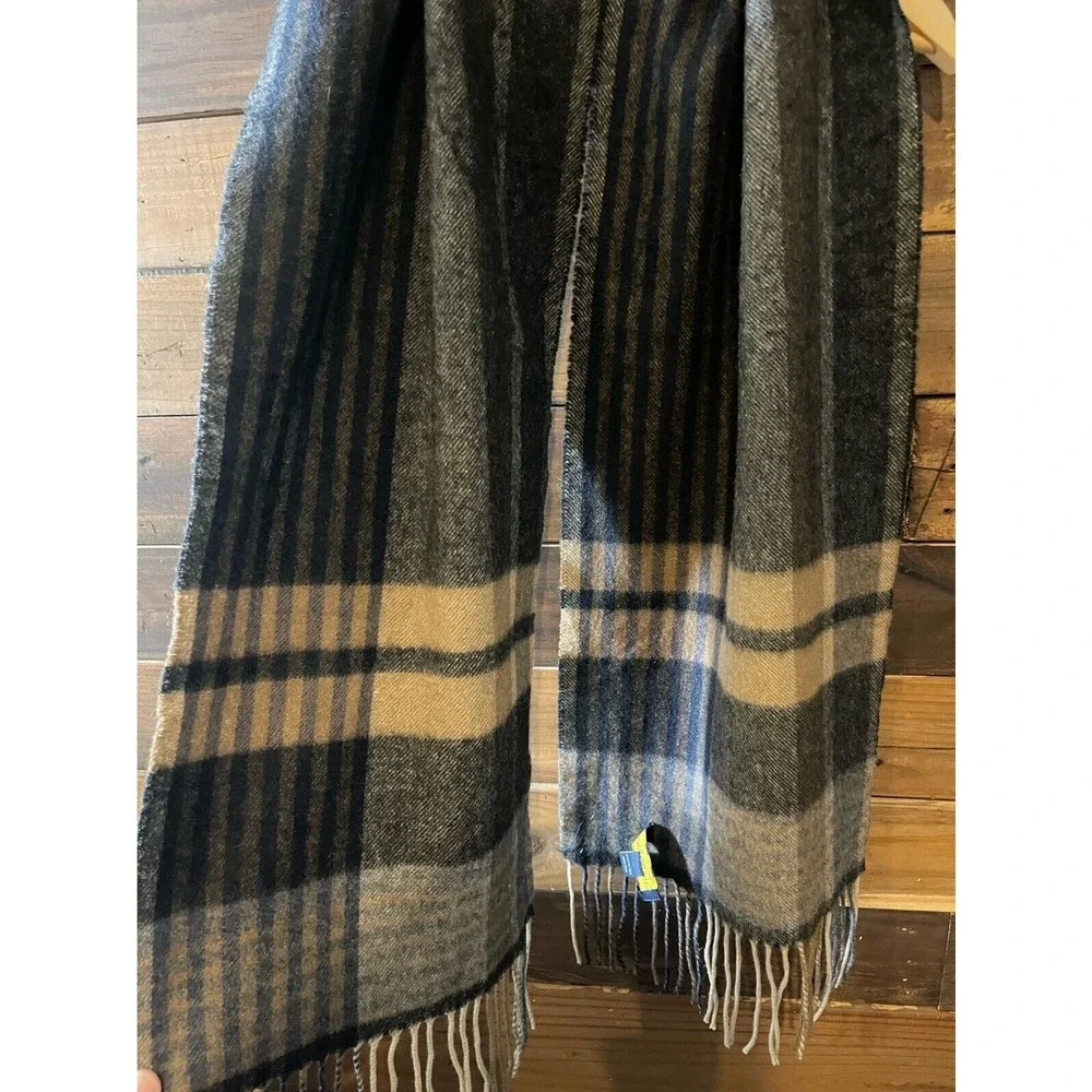100% Cashmere Club Room Plaid Scarf‎ Black Brown Tan Fringed Soft Warm Luxury